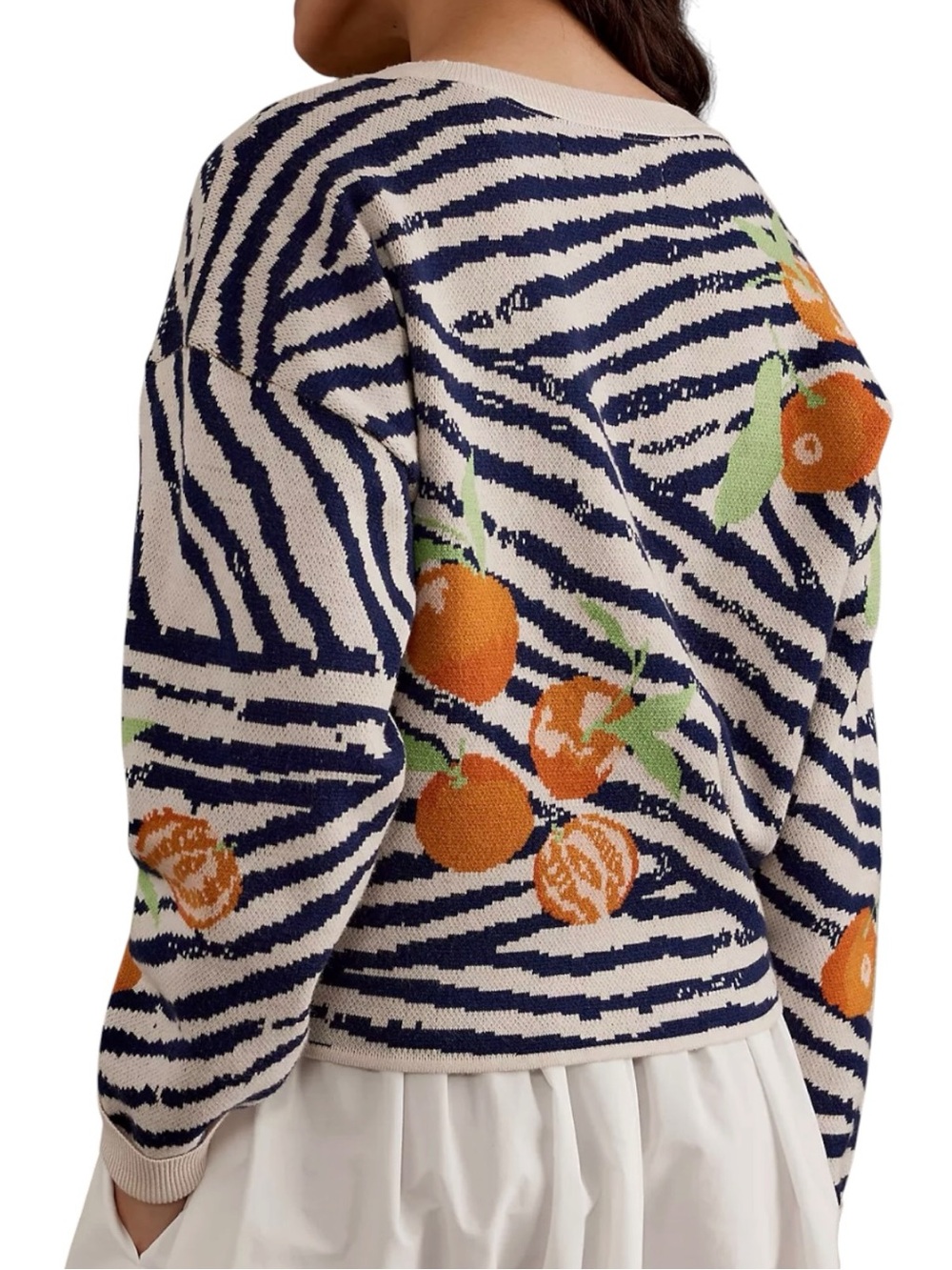 Anthropologie Maeve Dylan Mierzwiński Zebra Orange Intarsia Sweater S Oversized - Picture 2 of 6